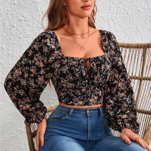 Floral Print Knot Front Top